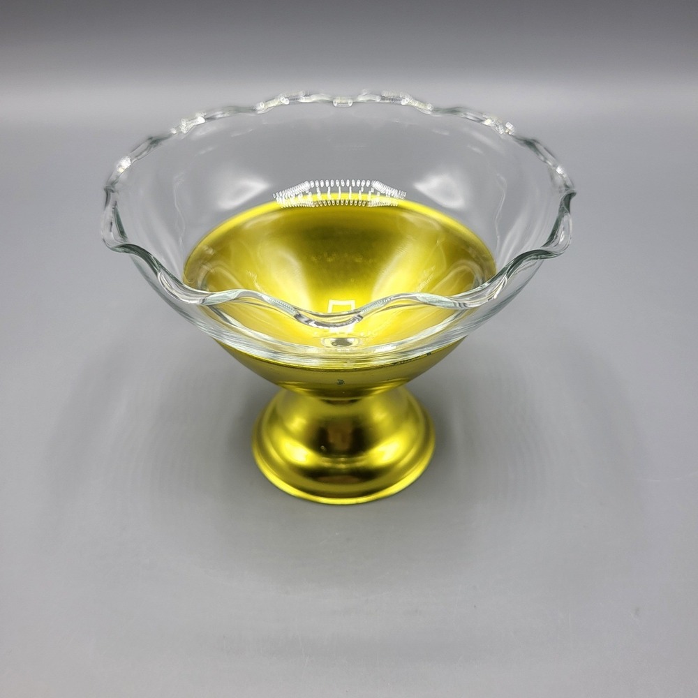 Vtg Colorama Dessert Cup Vintage 1950 MCM Anodized Aluminum Glass Gold/Yellow
